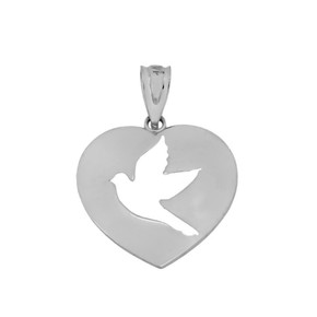 Cut-Out Dove In Heart Pendant Necklace In Sterling Silver