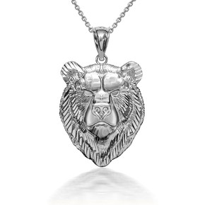 925 Sterling Silver 3D Bear Pendant Necklace