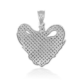 925 Sterling Silver 3D Elephant Heart Shaped Pendant Necklace with Caged Back