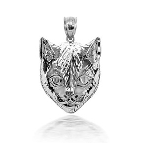 925 Sterling Silver 3D Cat Face Pendant Necklace with Caged Back