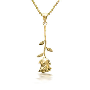 Yellow Gold Rose Flower Pendant Necklace