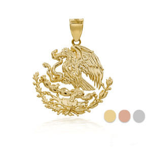 Yellow Gold 3D Mexican Coat Of Arms Eagle Emblem Pendant