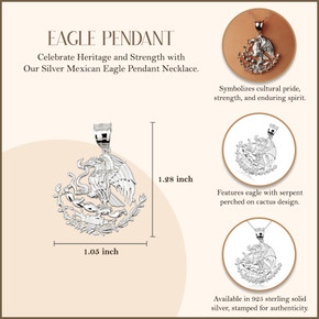 925 Sterling Silver Mexican Eagle Pendant Necklace (1.50") 925 Sterling Silver Mexican Eagle Pendant Necklace (1.50")