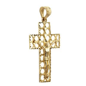Gold 3D Hexagonal Crucifix Cross Pendant Necklace (YELLOW/ROSE/WHITE)