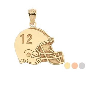 Yellow Gold Personalized Football Helmet Engravable Name & Number Sports Pendant 