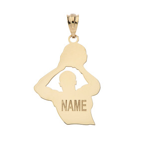 Yellow Gold Personalized Basketball Player Engravable Name & Number Sports Pendant