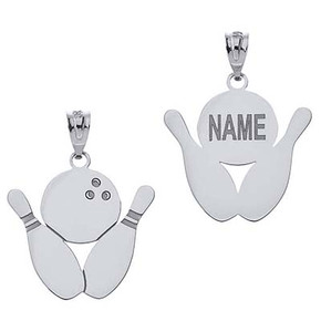 Personalized Engravable Silver Bowling Pins And Ball Charm Necklace With Your Name