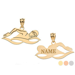 Personalized Engravable Gold Swimmer Sports Charm Necklace with Your Name(Yellow/Rose/White)