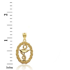 Gold Greek Wreath Bowl Of Hygieia Snake Pendant Necklace (Available in Yellow/Rose/White Gold)