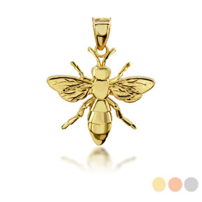 Gold 3D Bumble Bee Charm Pendant Necklace (Available in Yellow/Rose/White Gold)