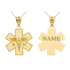 Gold Diamond Registered Nurse RN Caduceus Pendant Necklace