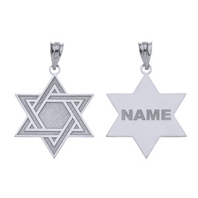 Personalized Silver Jewish Jewelry Engraved Interlocking Star Of David Pendant Necklace With Your Name