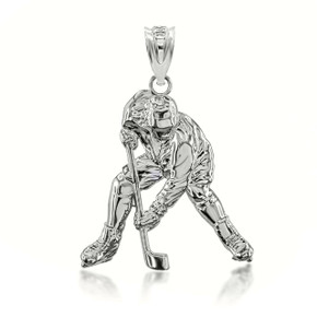 Sterling Silver Hockey Player 3D Charm Necklace