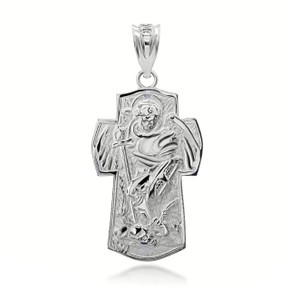Silver Saint Michael Archangel Cross Charm Necklace