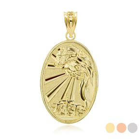 Gold Jesus Calvary Hill Crucifiction 3D Charm Necklace (Available in Yellow/Rose/White Gold)