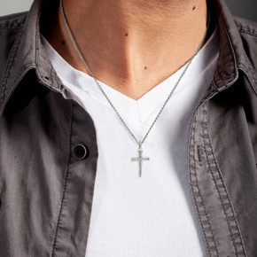 925 Sterling Silver Nail Cross Pendant Necklace on male model 925 Sterling Silver Nail Cross Pendant Necklace on male model