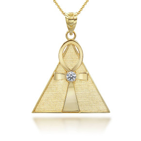 yellow-gold-egyptian-ankh-cross-cz-center-pyramid-pendant-necklace