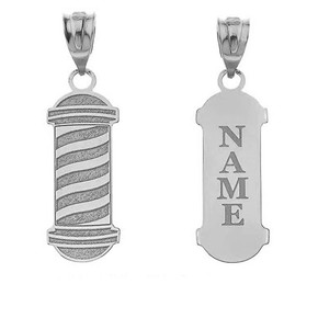 Silver Personalized Name Barber Shop Pole Engravable Pendant Necklace