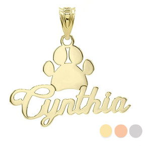 Gold Personalized Name Dog Paw Print Engravable Charm Pendant Necklace(Yellow/Rose/White)