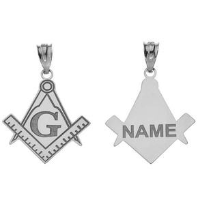.925 Sterling Silver Engravable Freemason Square & Compass Personalized Pendant Necklace Custom Engraved with Any Name