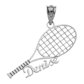 Personalized Silver Tennis Racquet Pendant Necklace with Your Name