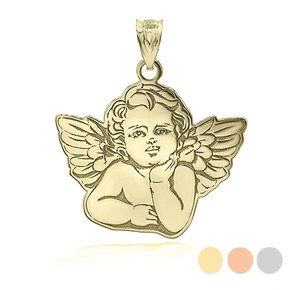 Gold Personalized Cherub Guardian Angel Pendant Necklace Engraved with Any Name(Yellow/Rose/White)