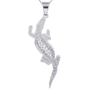 Silver Alligator Pendant Necklace 