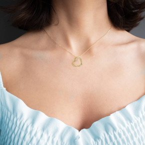 Yellow Gold Double Heart with CZ Pendant Necklace On Model