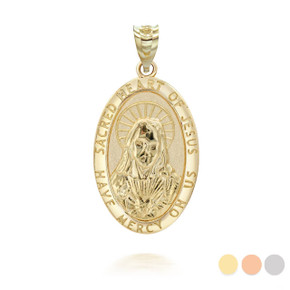 Yellow Gold Oval Sacred Heart of Jesus Pendant