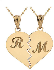 Gold Personalized Name Initial Breakable Broken Heart Pendant Necklace(Available in Yellow/Rose/White}