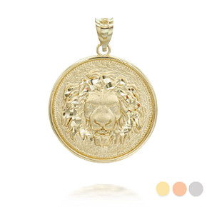 Gold Roaring Lion Medallion Pendant