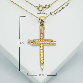 Yellow Gold Triple Nail Cross Pendant Necklace With Measurements