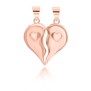 Rose Gold Separated Hearts With Heart Design Pendant 