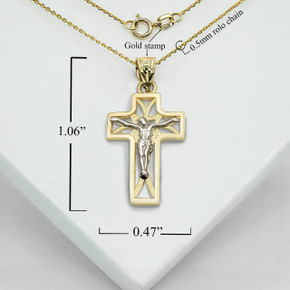 Gold Openwork Mini Crucifix Pendant Necklace With Measurements 