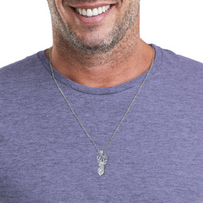 Silver Stag Head Pendant Necklace On Model Silver Stag Head Pendant Necklace On Model