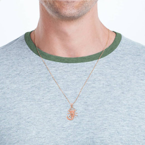 Rose Gold Scorpion Symbol of Power Pendant Necklace on a Male Model