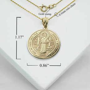 Gold Personalized Saint Benito Prayer Coin Medallion Reversible Prayer Pendant Necklace With Measurements 