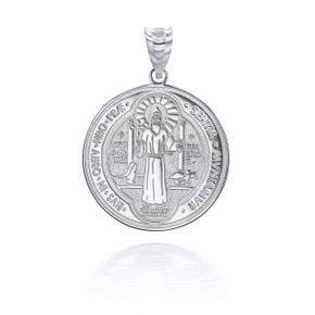 Silver Personalized Saint Benito Prayer Coin Medallion Reversible Pendant 