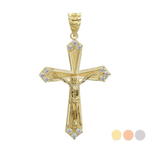 Solid Yellow Gold Tubular Cross Charm Catholic Crucifix Pendant