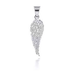 White Gold Sparkle Cut Angel Wing Pendant