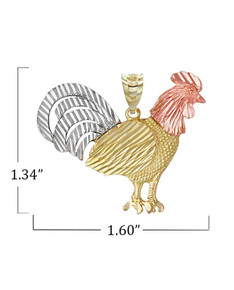 Tri-tone Large Rooster Pendant With Measurements