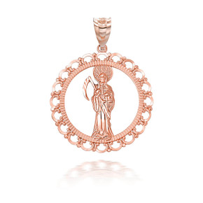 Rose Gold Santa Muerte Patron Saint of Death, Protection, and Healing Openwork Pendant