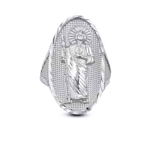 Silver Hammered Saint Jude Patron Saint of Hope Oval Ring