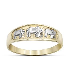 Yellow Gold Hammered Good Luck Elephants Ring