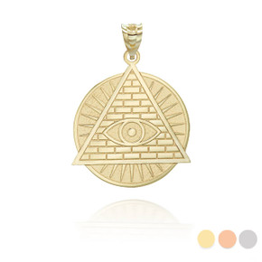 Gold Personalized All Seeing Eye of Providence Illuminati Symbol Reversible Pendant 
