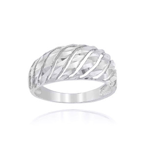 Silver Diamond Cut Croissant Dome Ring