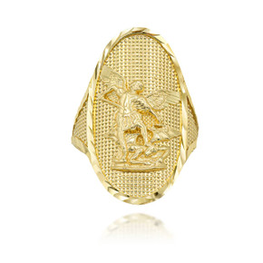 Gold Oval Saint Michael Ring