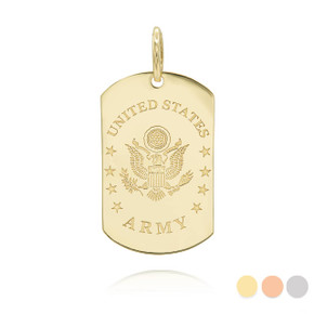 Yellow Gold United States Army Personalized Dog Tag Pendant