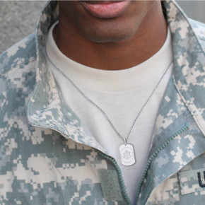 Silver United States Army Personalized Dog Tag Pendant Necklace on a Model