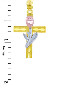 Two Tone Gold Tulip Flower Cross Pendant